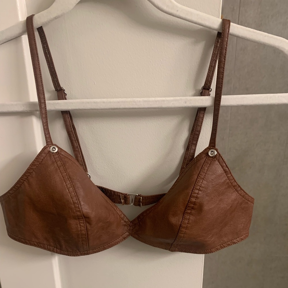 I AM GIA Carlina Faux Leather Crop Top brown size XS